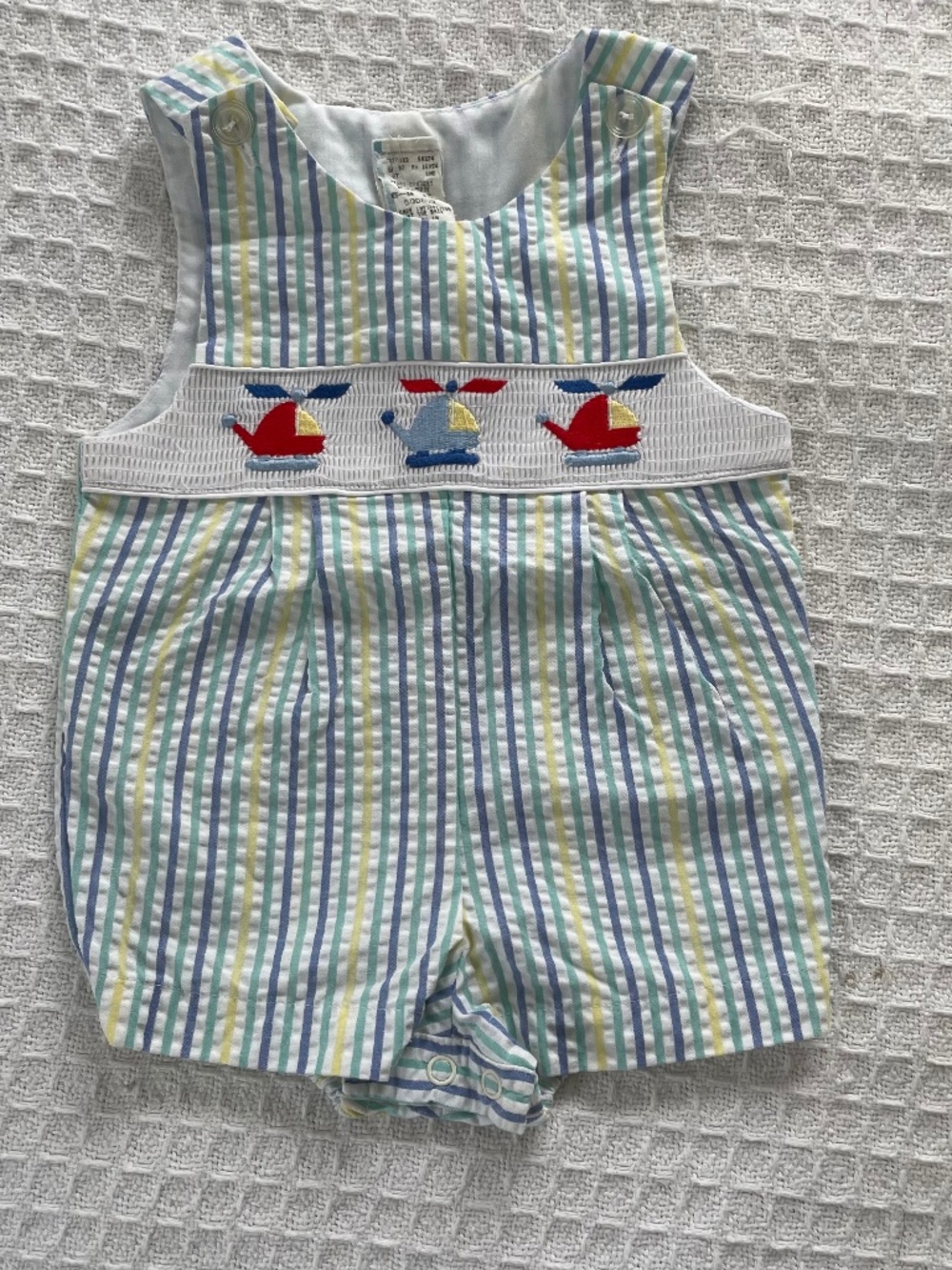 VTG boys sailboat smocked romper - Size 6-9m